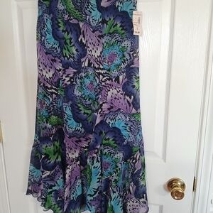 dressbarn Asymmetrical Floral Skirt - Blue, Purple, Green
